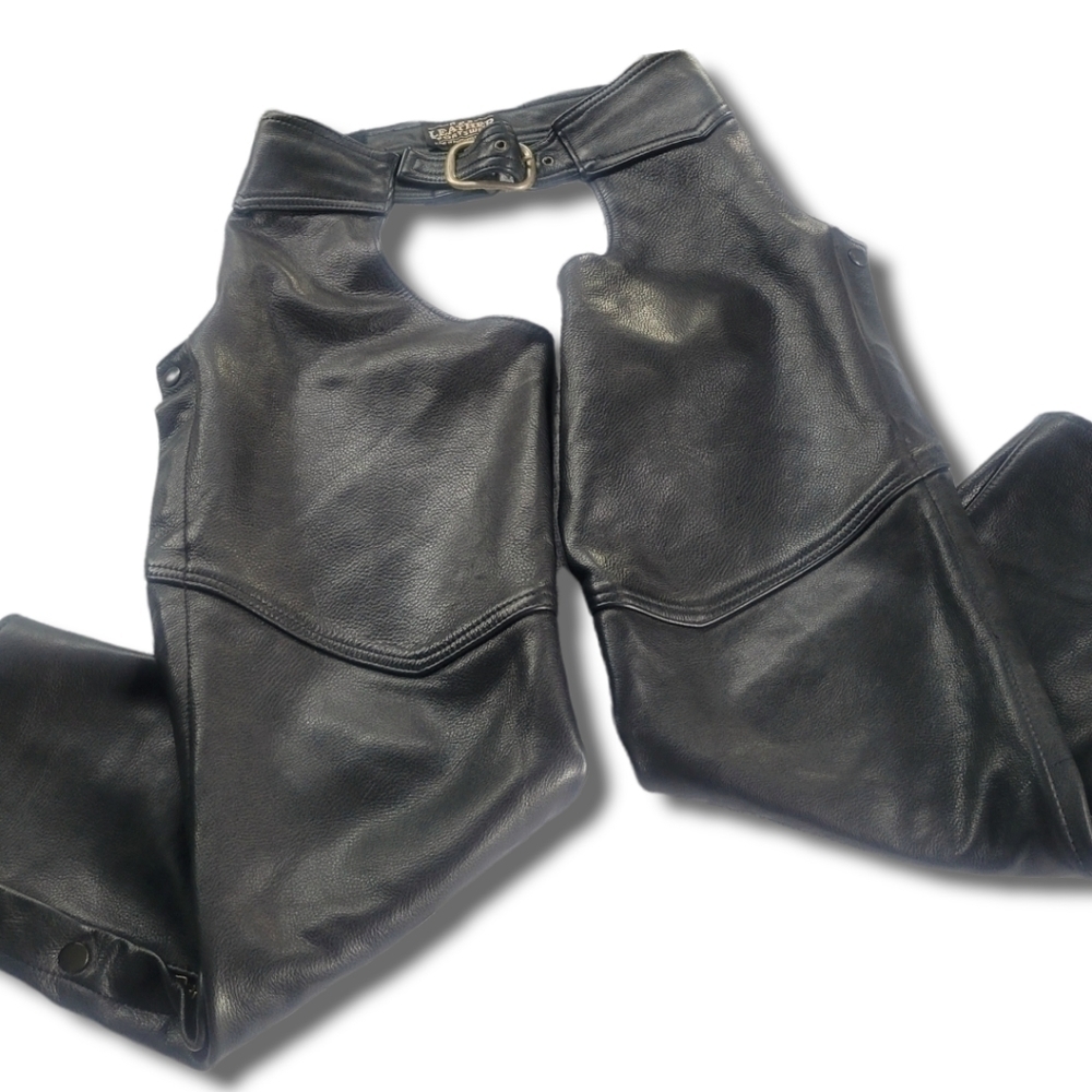 UNISEX Soft Leather Motorcycle Chaps R & S Leatherwear US Waist 33" VTG